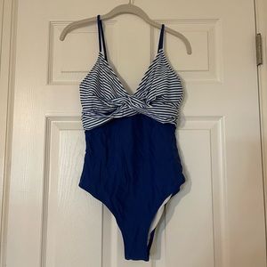 One piece blue striped swimsuit